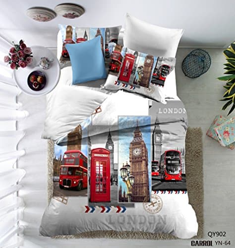 Prom Bedding 100% Brushed Polyester Microfiber Duvet Cover Set 3D Scenery Printing London Feeling Twin Size( 1 Duvet Cover ,1 Pillow Sham)