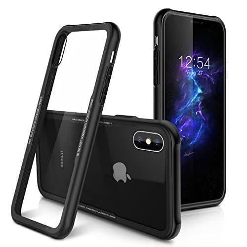 BLUESSENCE iPhone X Tempered Glass Case ,Clear Protective Case for Apple iPhone 10 [Drop Protection][Scratch Resistant][Clear Back] Shell Cover For iPhone X /10 (Black)