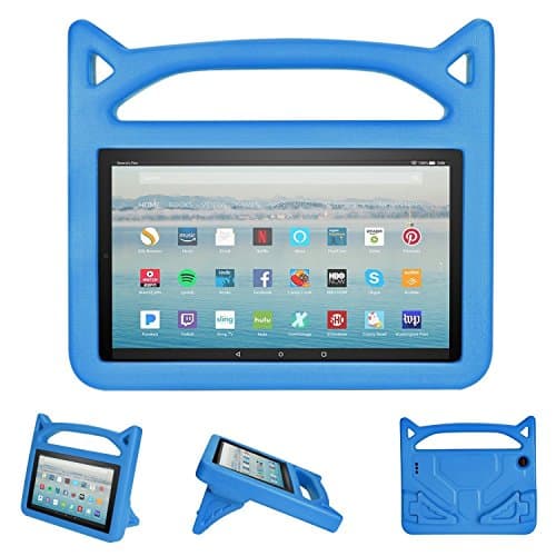Fire HD 8 2017/Fire HD 8 2016 Kids Case - Gogoing Light Weight Shockproof Cartoon Cover with Carrying Handle Stand Protector for New Amazon Fire 8 Tablet (2017/2016 Release) Blue