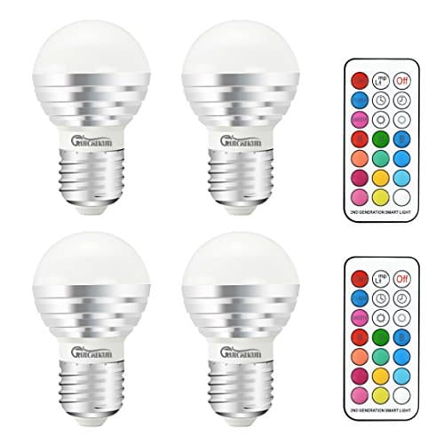 RUICAIKUN E27/E26 Standard Screw Base 16 Colors Changing Dimmable 3W RGB+White LED Light Bulb with IR Remote Control for Home Decoration/Bar/Party/KTV Mood Ambiance Lighting(Pack of 4)