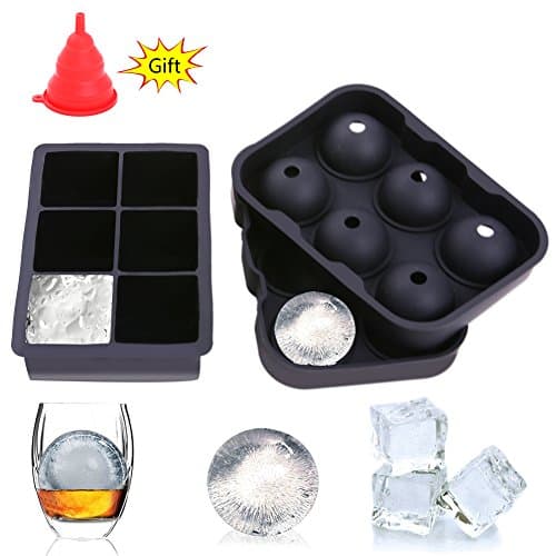 Honfill Ice Cube Trays Baking Cake Molds Sphere Round Ice Ball Maker Large Square Silicone Combo Molds for Chilling Burbon Whiskey Cocktail Beverages and More - Reusable and BPA Free(2/Pack)