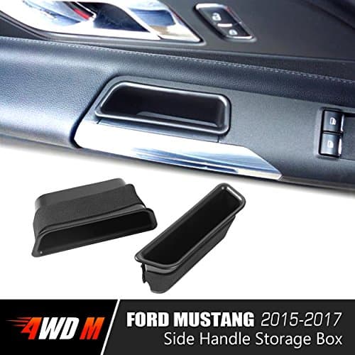4WDMUSCLE Black Front Side Storage Box Handle Armrest Container For Ford Mustang 2015 2016 2017 - 2pcs