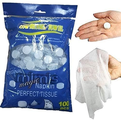 QINGYA 100 Pack Compressed Towels,Portable Mini Compressed Coin Tissue for Camping Travel Sports Beauty Home Hand Wipes-Odor Free,Soft and Strong