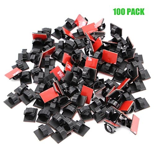 Adhesive Reusable Black Cable Clips 100 Pack – Self Locking Wire Clips Cable Management Wire Holder Drop Cable Clamp Wire Cord - Multi-Purpose in Car, Home, Office and String Lights (Black, 100pcs)