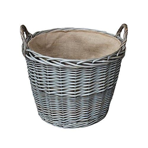 Red Hamper Medium Antique Wash Finish Wicker Lined Log Baskets, Brown, H25 x W33 x D33cm