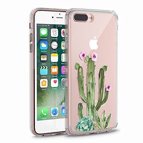 iPhone 8 Plus Case, iPhone 7 Plus, CASESOCIETY Slim Shockproof Hard Plastic with TPU Bumper Rubber Case Scratch-Resistant Cover for Apple iPhone 7 Plus and 8 Plus (5.5 Inch) Floral Cactus Succulent