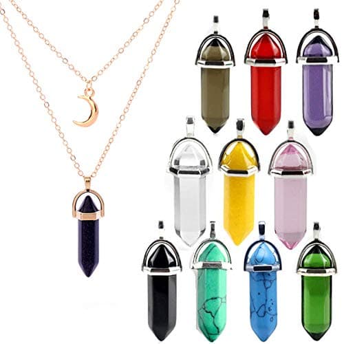 IDOXE Assorted Bullet Shape Healing Pointed Chakra Pendants Beads Quartz Crystal DIY Gemstone Stone Charms for Necklace Making Gift 10pcs