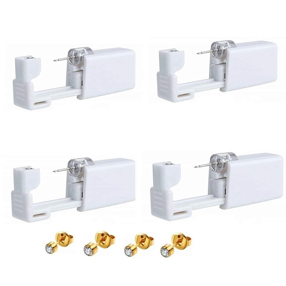 4 Pack Disposable Sterile Ear Piercing kit, self piercing earrings Gun,A fun at home piercing kit (Gold)