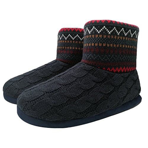 GPOSKnit Rock Wool Warm Men Indoor Pull on Cozy Memory Foam Slipper Boots Soft Rubber Sole
