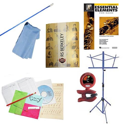 Flute Players Super Pack - Essential Accessory Pack for the Flute: Includes: Flute Care &amp; Cleaning Kit, Flute Cleaning Rod with Cloth, Music Stand, Band Folder, Essential Elements 2000 Band Book, &amp; Tuner &amp; Metronome