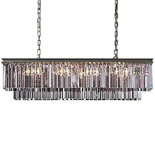Odeon 12 Light Golden Teak Fringe Rectangular Chandelier Light Fixture in Java Brown Finish - Restoration Revolution 700135-003