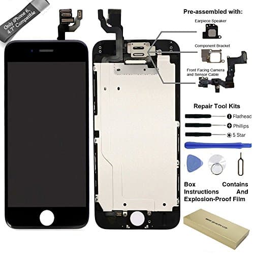 ElecAir 4.7 inch High Definition LCD Screen Display Touch Digitizer Frame Assembly for iPhone 6 and Replacement Repair with Tools &amp; Glass Screen Protector，New repair and new protection. (Black)