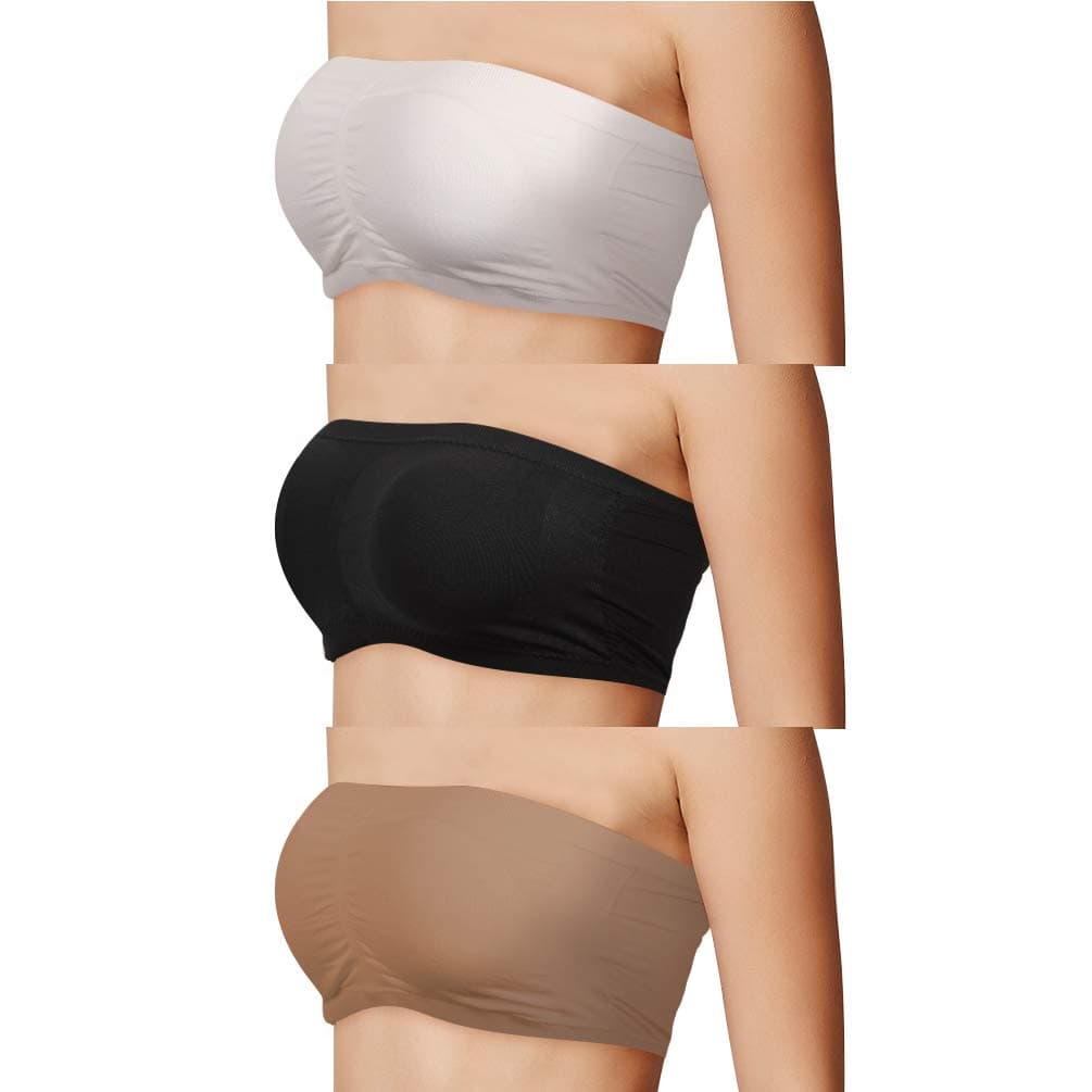 Padded Strapless Bra, Women's Basic Layering Seamless Bra Stretch Bandeau Tube Top Bra, 1/2/3 Packs