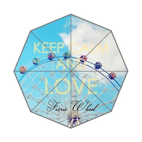 Generic Custom Umbrella Totes Compact Lightweight Auto Foldable Rainy / Sunny Gift - Ferris Wheel Blue Sky Sunshine World Keep Calm And Love Quotes