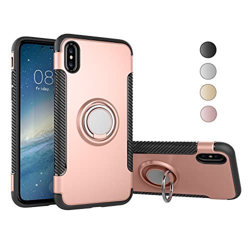 Nicwea Double Defense Shock Resistant Scratch Resistant Soft Case with 360 Degree Swivel Ring for Apple iPhone 7 iPhone 8 - Rose Gold