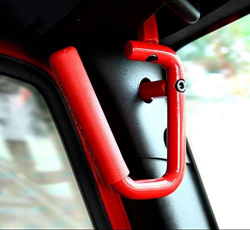 iPerfect Hard Mount Solid Steel Grab Bar Grab Handle for Jeep Wrangler JK Sahara Sport Rubicon X & Unlimited 2/4 Door 2007 2008 2009 2010 2011 2012 2013 2014 2015 - 1 Pair (Red)