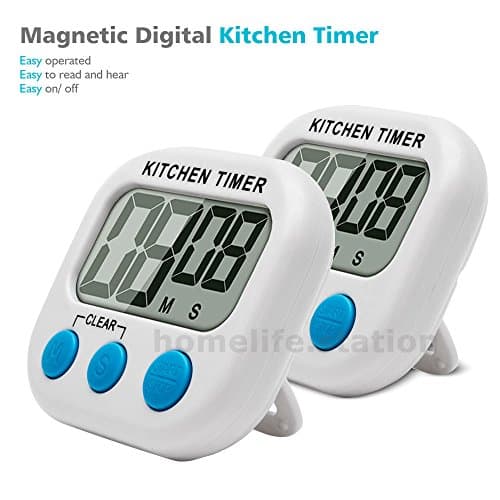 CONSTANCE 2 Packs Digital Kitchen Timer, Big Digits Loud Alarm Magnetic Backing Stand with Large LCD Display for Cooking Baking Sports Games Office (White, Battery Included)