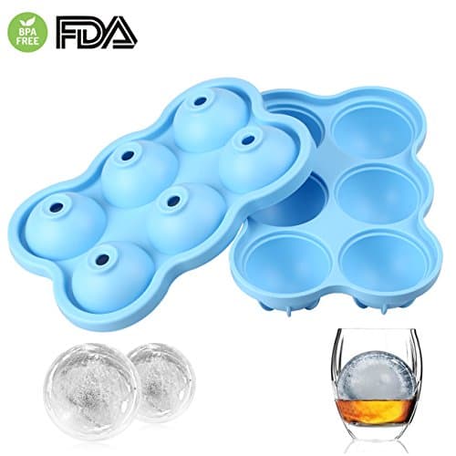 Ice Ball Maker Mold, Ice Cube Trays Silicone, Sphere Round Ice Molds with Lid, Easy Release Ice Cube Mold for Whiskey, Cocktail, Beverages by Alrigon, BPA Free, Blue