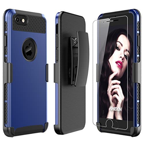 iPhone 6 Case, Rhidon Case Combo dual Layer Holster Open-Face Sport Cover with Holster Kickstand and Locking Belt Swivel Clip for iPhone 6/6S + Screen Protector (Navy Blue)