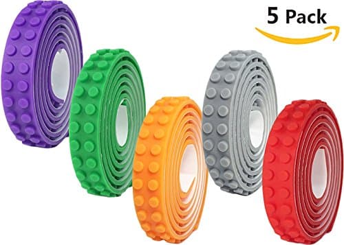 Lego Tape Baseplate 5 Pack Set, 3.3 FT/Roll - Classic, Duplo, and Mega Block Compatible, Creative Building with Various Block and Brick Brands, Sticky Adhesive, Boys, Girls