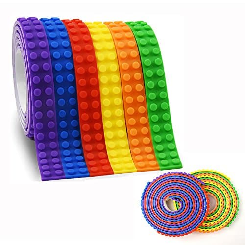 Block Tape for Lego Bricks, 6 Rolls Self Adhesive Baseplate Strips (3.3Ft/ Roll), Non-toxic Cuttable Reusable Silicone Loops for Lego Lover,Kids Toy Gift, Compatible with Major Building Blocks