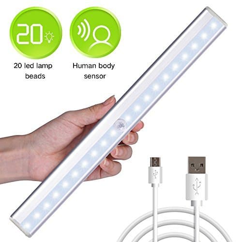 Under Cabinet Light 20 LED Rechargeable Motion Sensor Closet Lights Wireless LED Kitchen Cabinet Lights Wardrobe Lighting Bar Stick-on Anywhere with Magnetic Strip