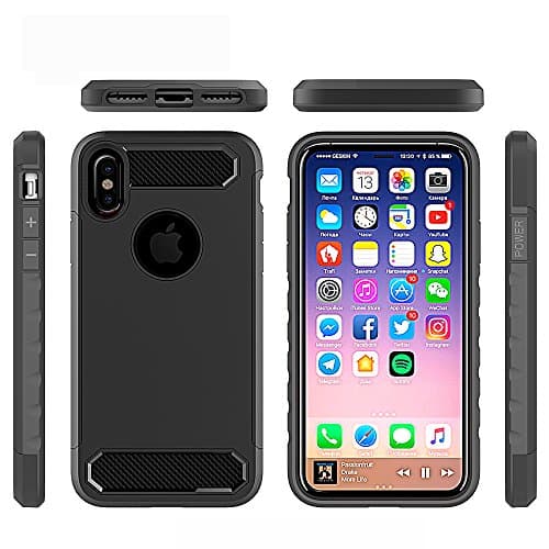 Quality Life Designer Apple Iphone X Case Iphone Ten Case Carbon Fiber Design Shock Absorption Hybrid Armer Defender Protective case for Apple Iphone X (BLACK)