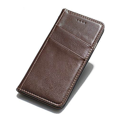 iPhone 7 Case @Dnice Luxury Genuine Leather Phone Caces [ Outer Card Slot] [Flip Book] [Stand] For Apple iPhone 7 [4.7 inch]Leather Cases (Brown)