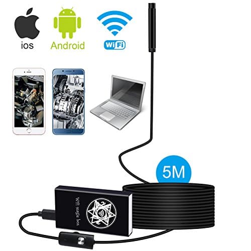 Wireless Endoscope Flexible Wifi Borescope Inspection Camera 2.0 Megapixels Waterproof HD Snake Camera with 6 Adjustable Led Lights for Android and IOS Smartphones, Tablets (5M/16.4ft)