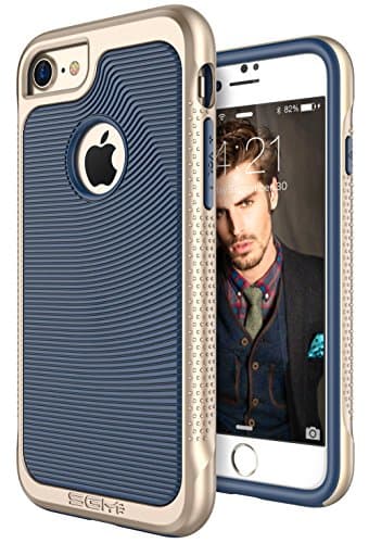 iPhone 7 case, SGM Premium Hybrid [Dual Layer] Armor Case Cover For Apple iPhone 7 [Anti-Slip Design] [Shock Proof] (Dark Blue + Gold)