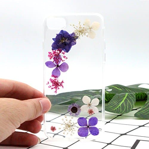 iPhone 7 Plus Case, Crystal Clear Phone Cover [Real Dried Flower and Leaf Embedded] Real Handmade Pressed Dried Flowers Case for iPhone 7 Plus[5.5 Inch] (#1)