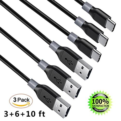 USB Type C Charging Cable, 3Pack 3FT 6FT 10FT USB C Charger Cable Fast Charging Cord for Samsung Galaxy Note 8,S8 Plus,LG V30 V20 G6 G5,Google Pixel,Nexus 6P 5X,Moto Z Z2 &amp; More
