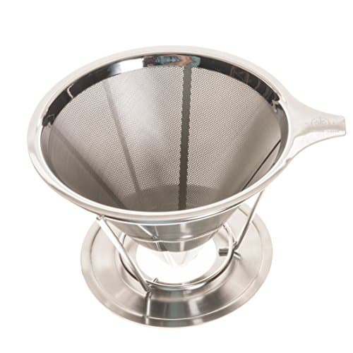 Pour Over Coffee Filter by Longitude Coffee - Permanent Reusable and Eco-Friendly Stainless Steel Coffee Maker Dripper (Brews 1-4 Cups)