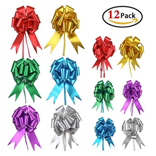 Christmas Bows for Presents, Holody Pull Bows and Ribbons Bulk for Xmas Gifts Wrapping Wreaths Decoration Assorted Colors Large and Small, 5" and 7", Set of 12