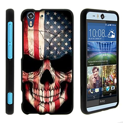 TurtleArmor | Compatible for HTC Desire EYE Case [Slim Duo] Two Piece Hard Cover Slim Snap On Case on Black - US Flag Skull