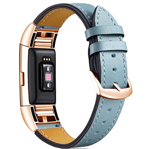 Dizywiee for fitbit charge 2 bands, Fitbit charge 2 accessory wristband with stainless steel connector, Genuine leather charge 2 replacement bands women men
