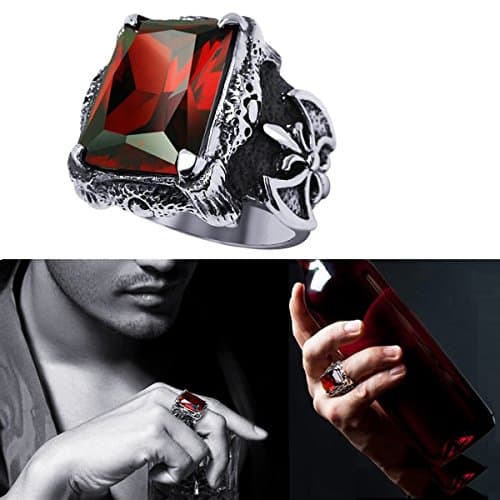 Men Ring by Tooge, Ruby Red Stone of Cool Skull-Stainless Steel Ring in Gothic Style (Size 11)