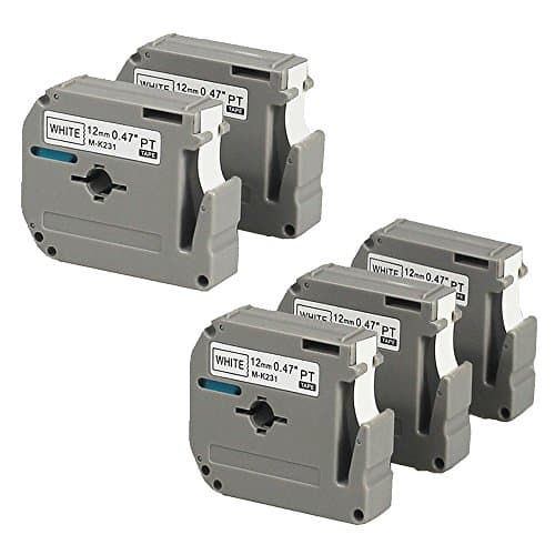 Royplus 5 Pack Compatible Brother P-touch M231 MK231 M-k231 Label Tapes 12mm(1/2-Inch ) Wide X26.2ft Length,Black on White Tape Cassettes for PT-65 PTM95 PT-90 PT70BM PT-70SR PT-80 Label Maker
