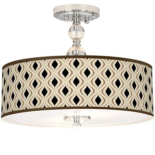 Gray Retro Lattice Giclee 16"W Semi-Flush Ceiling Light