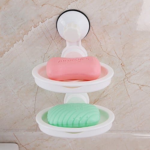 Crystallove Plastic Suction Cup Double Layers Soap Dish Wall Mounted Holder (Style 1)