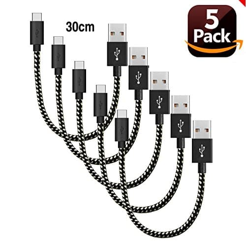 AOSOK USB Type C Cable, 5Pack 1ft(30cm) Short Nylon Braided [Fast Charger] Type C Charger for Samsung Galaxy Note 8, S8/S8+ Plus , ZTE Zmax Pro Z981, Google Pixel/Pixel XL, Nexus 6p, LG G6/V20 (5X1ft)