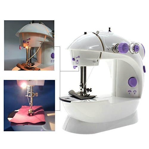 Sewing Machine, Mini Portable 2-Speed Kid's Sewing Machine for Beginners with Light + 4 Bobbins+Foot Pedal (Purple)