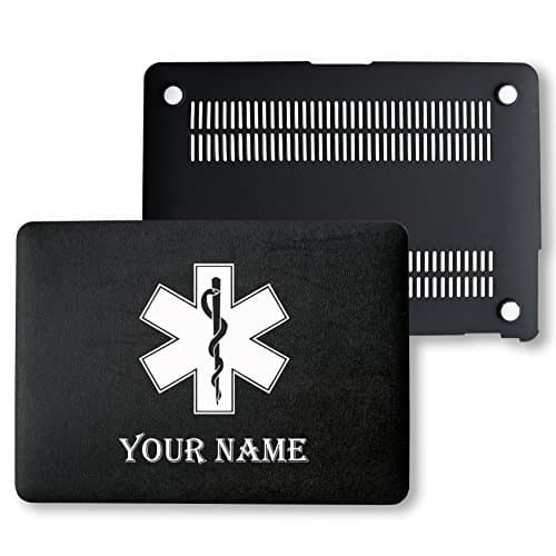 MacBook Pro Retina 13 Case, PU Leather Black Hard Shell Snap On Case Cover Only Fits on MacBook 13 inch Pro Retina Display (A1502 & A1425) (Medical Symbol Custom Name)