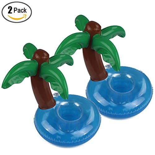 2 Pack Inflatable Pool Toy Drink Holder Cactus Tree Palm Trees Coasters Jumbo Coconut Trees Drink Cup Holder Party Favors Decoration for Hawaiian Luau Party
