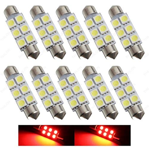 Thilon- 44MM 6-SMD 5050 Festoon Dome Map Interior LED Light Bulbs Lamp For 6411 578 211-2 212-2 (10 pieces) (Red)