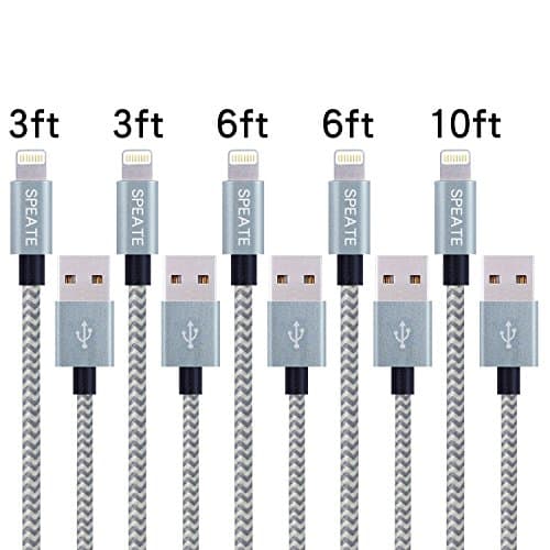SPEATE,IPhone Charger Cable Extra Long Nylon Braid Lightning Cord Charger Cable Compatible with iPhone 7/ 7 Plus/6/6s/6 plus/6s plus/ 5s/5c,iPad, iPod and More (Gray+silver)