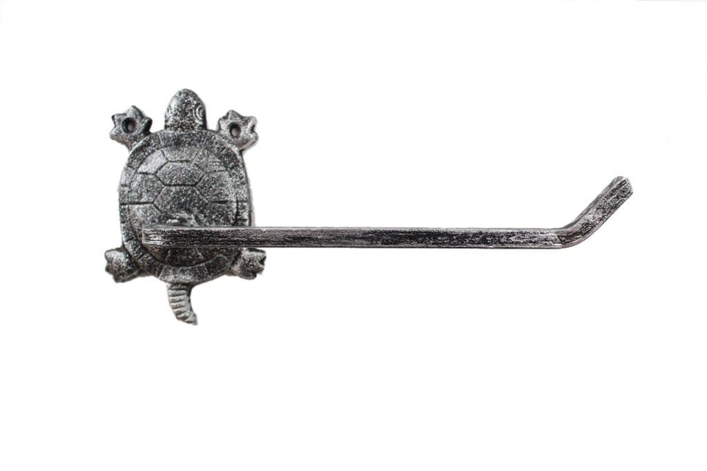 Handcrafted Model Ships Rustic Silver Cast Iron Decorative Turtle Toilet Paper Holder 10"