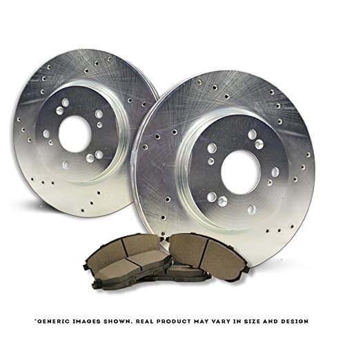 [Rear Kit][Ready-to-Install] 2 Silver Coated Cross Drill TOP-NOTCH Disc Brake Rotors + 4 Semi-Metallic Pads[Cooper][4lug]