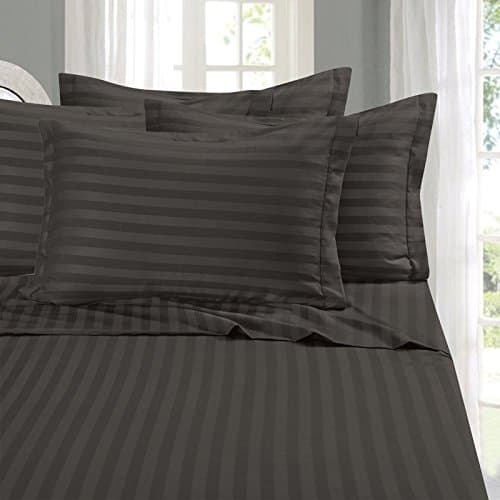 Fab Linens 100% brushed microfiber 1800 series bed sheet set with matching pillowcase, SATISFACTION GAURANTEED - Stripe 4pc Sheet Set Queen Sleeper Sofa Bed Elephant Grey