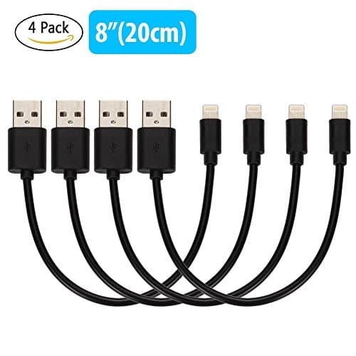 InkoTimes Short Lightning Cable 8 Inch for Apple Device [4 Pack] (Black)